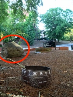 Petroglyphic Boulders Circled in Red at Baldwin Hall
